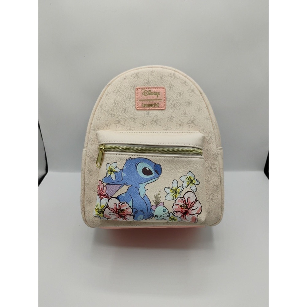 Loungefly Backpack Kids Mini Cream NWT Disney Stitch Floral Faux Leather Bag